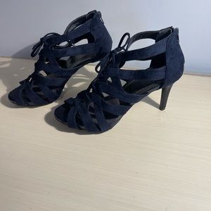 IMPO Navy Blue Suede Lace Up/Zipper Back High Heels- 7 1/2